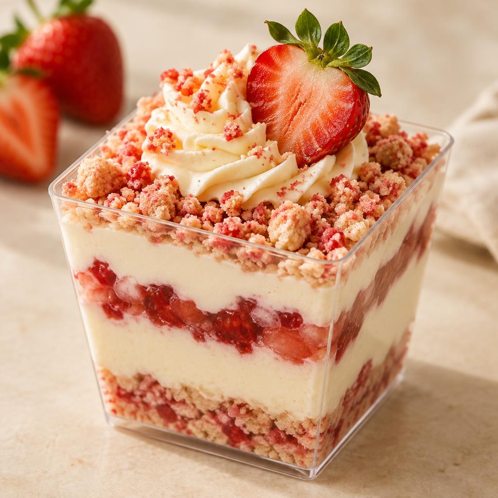 Strawberry Crumble Cheesecake Shooters from Bowlicious Eats